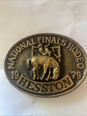 Hesston National Finals Rodeo 1979 Brass Belt Buckle - Brown/Gold